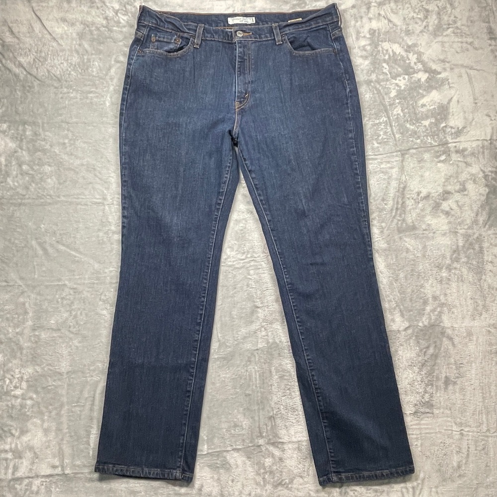 Levis 505 Straight Leg Jeans Womens 16 Medium Dark Wash Stretch Mid Rise Denim